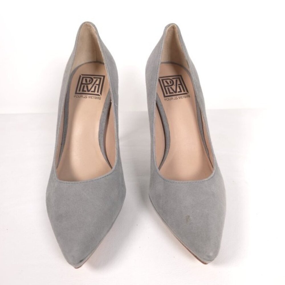 POUR La VICTORIE Heels Suede Leather Gray Size 7 Pointed Toe Pumps Stiletto